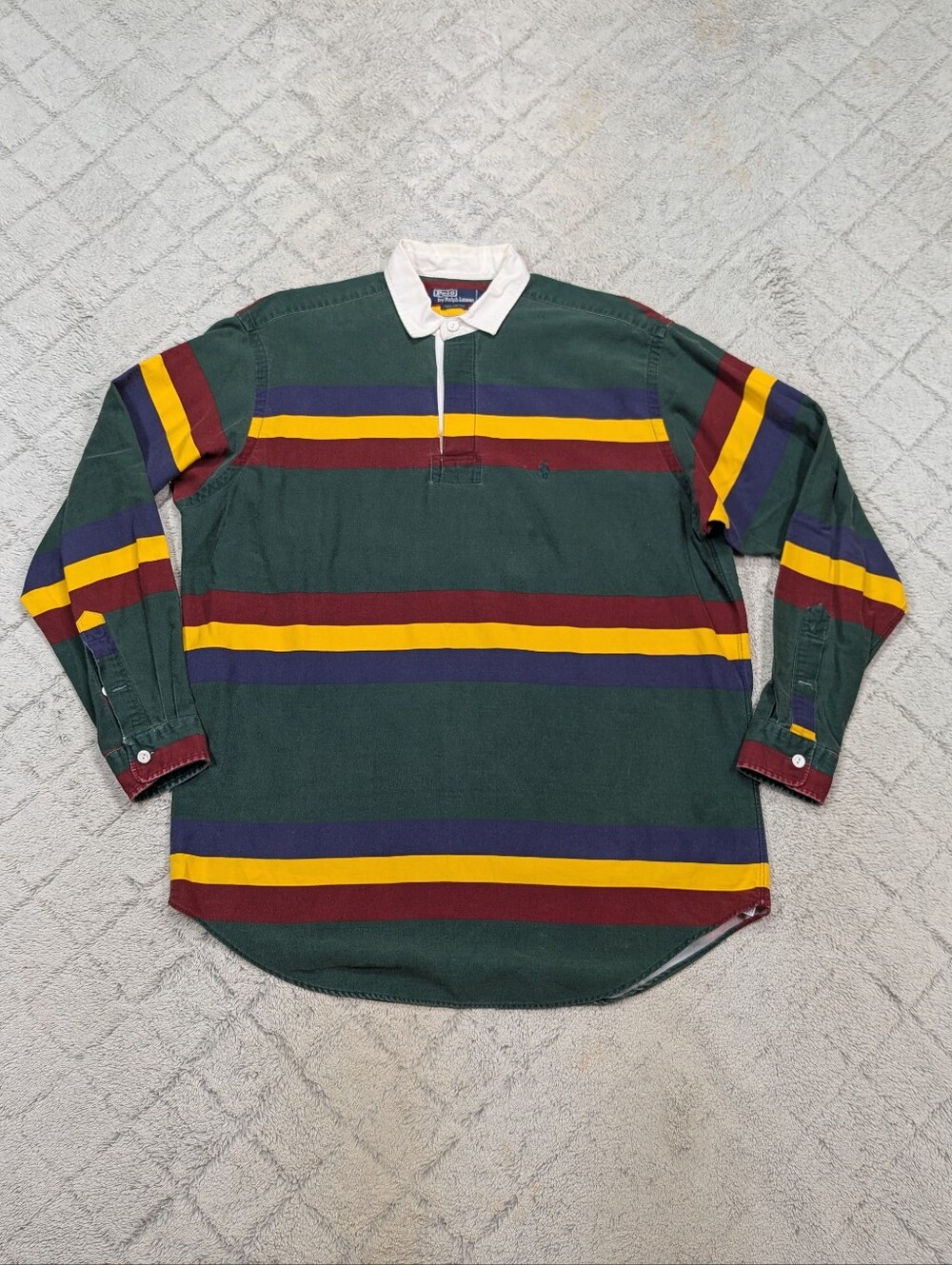 Vintage Polo Ralph Lauren Shirt Mens L Green Stripe Rugby Cotton Streetwear